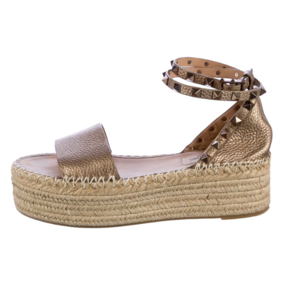 VALENTINO Rockstud Accents Leather Espadrilles